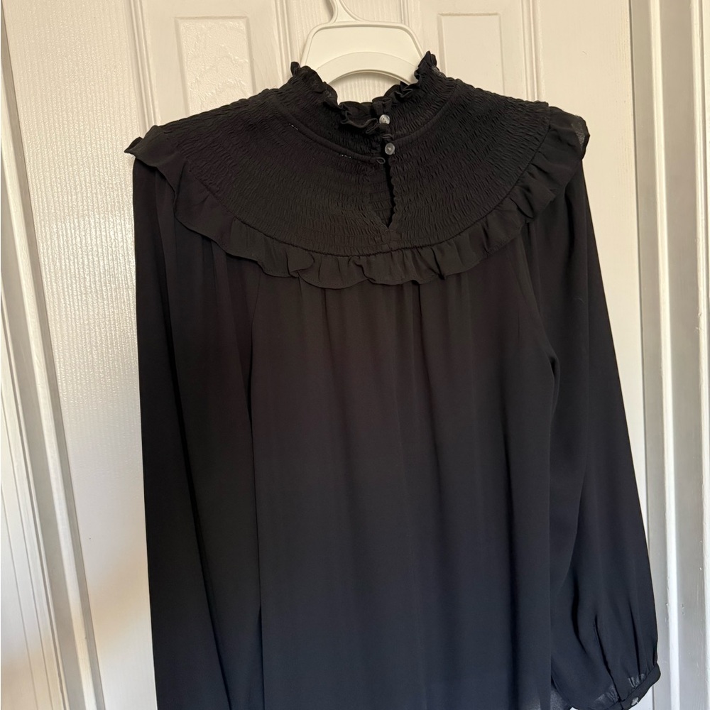LOFT Black Ruffled Blouse - Picture 2 of 2
